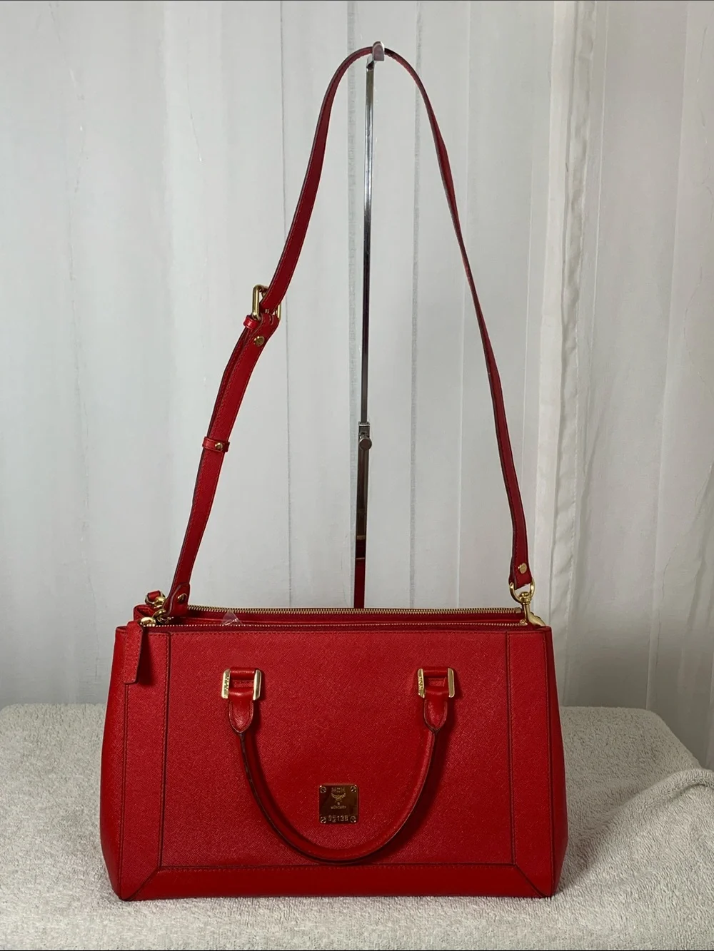 GUC MCM Nuovo Red Leather Satchel with Matching Wallet